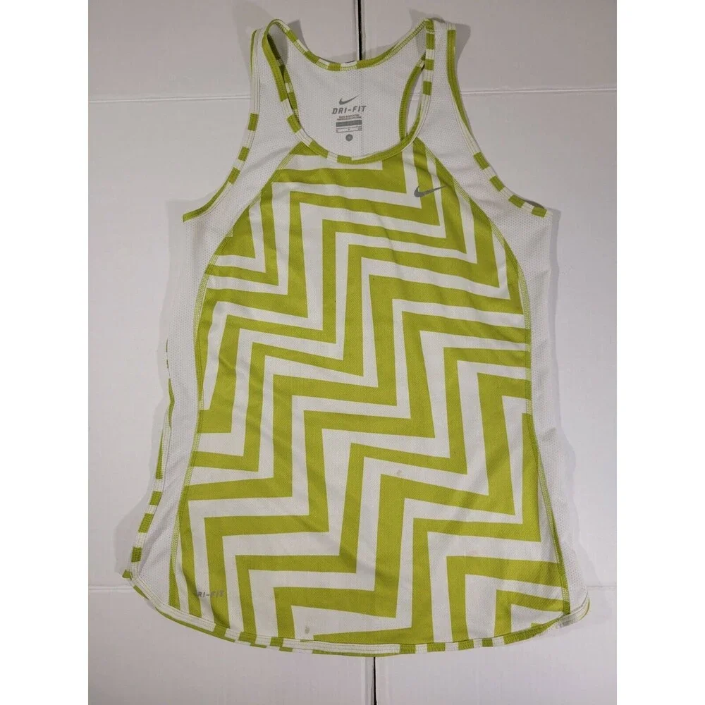 Nike Dri-Fit Womens Racer Back Athletic Tank Top‎ Geometric Green Pattern Size S